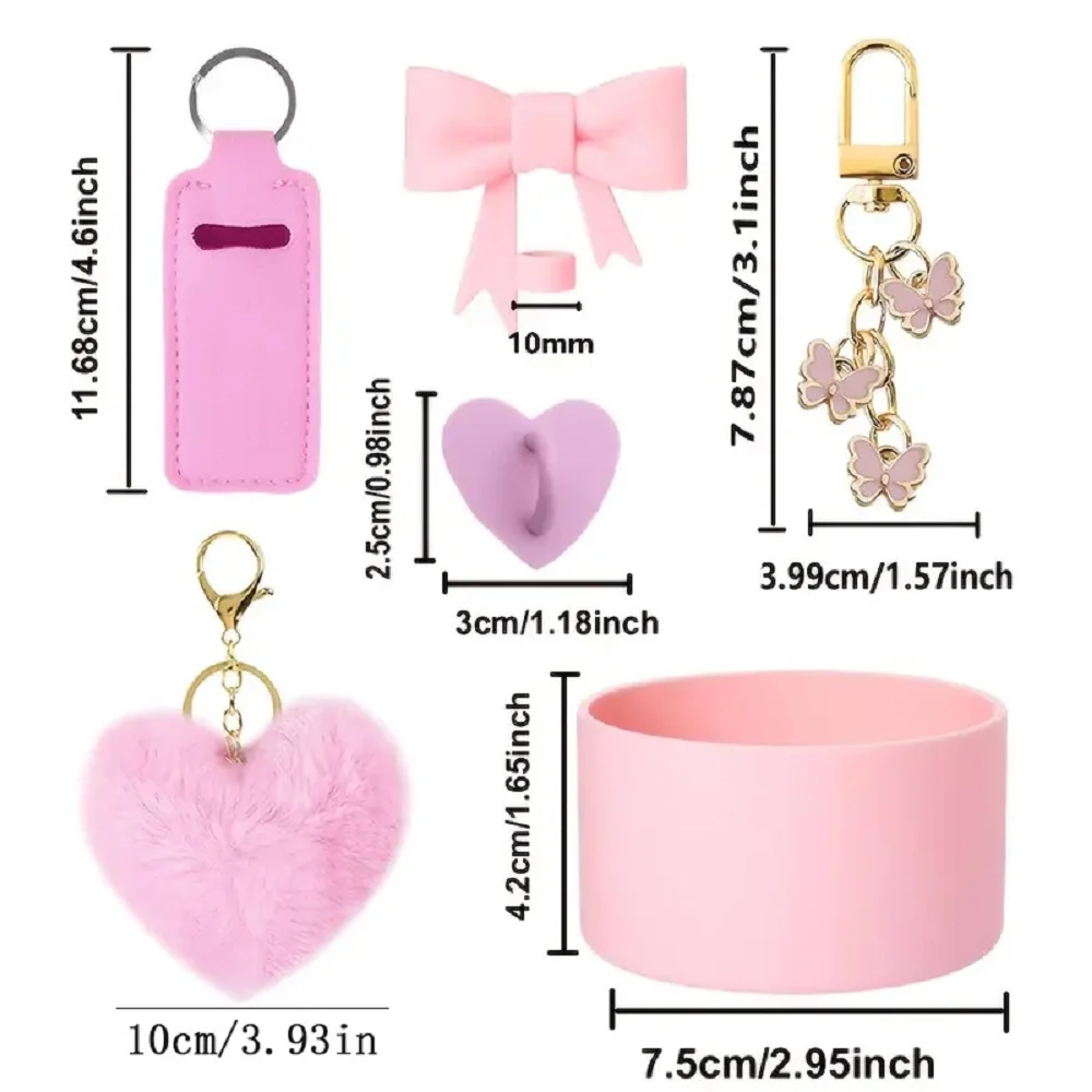 مجموعة إكسسوارات الأكواب مكونة من 6 قطع لكوب ستانلي بما في ذلك غطاء من القش مقاس 10 مم وحامل أحمر شفاه ساحر على شكل فراشة وحذاء من السيليكون