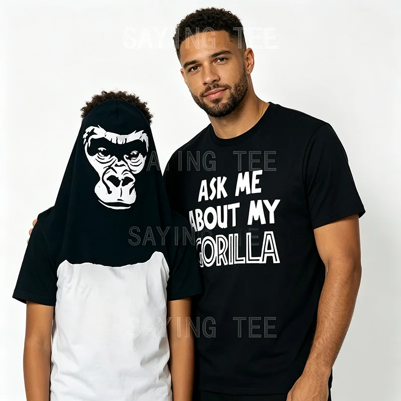 Fragen Sie mich nach meinem Gorilla-T-Shirt für Männer und Jungen, lustiges Retro-Dschungel-Affen-Loose-Top, Persönlichkeits-T-Shirt aus weicher Baumwolle, originelles Geschenk – Detail 3
