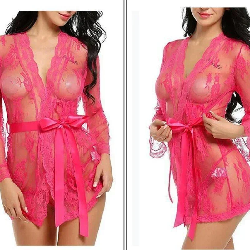 

Fashion Sense Perspective Hollow Multi-color Mesh Long Sleeve Fun Pajamas Women's Lingerie Saxy Elegant Women's Sets Sexy Bras