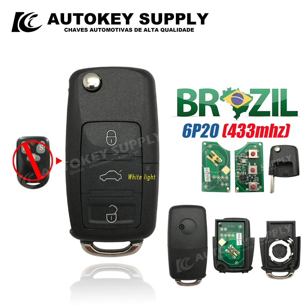 Per 6 p20 Remote Key Car-Styling Program Flip 433MHZ,Chip di alta qualità Shell White Light AKBPCP077 Autokeysupply