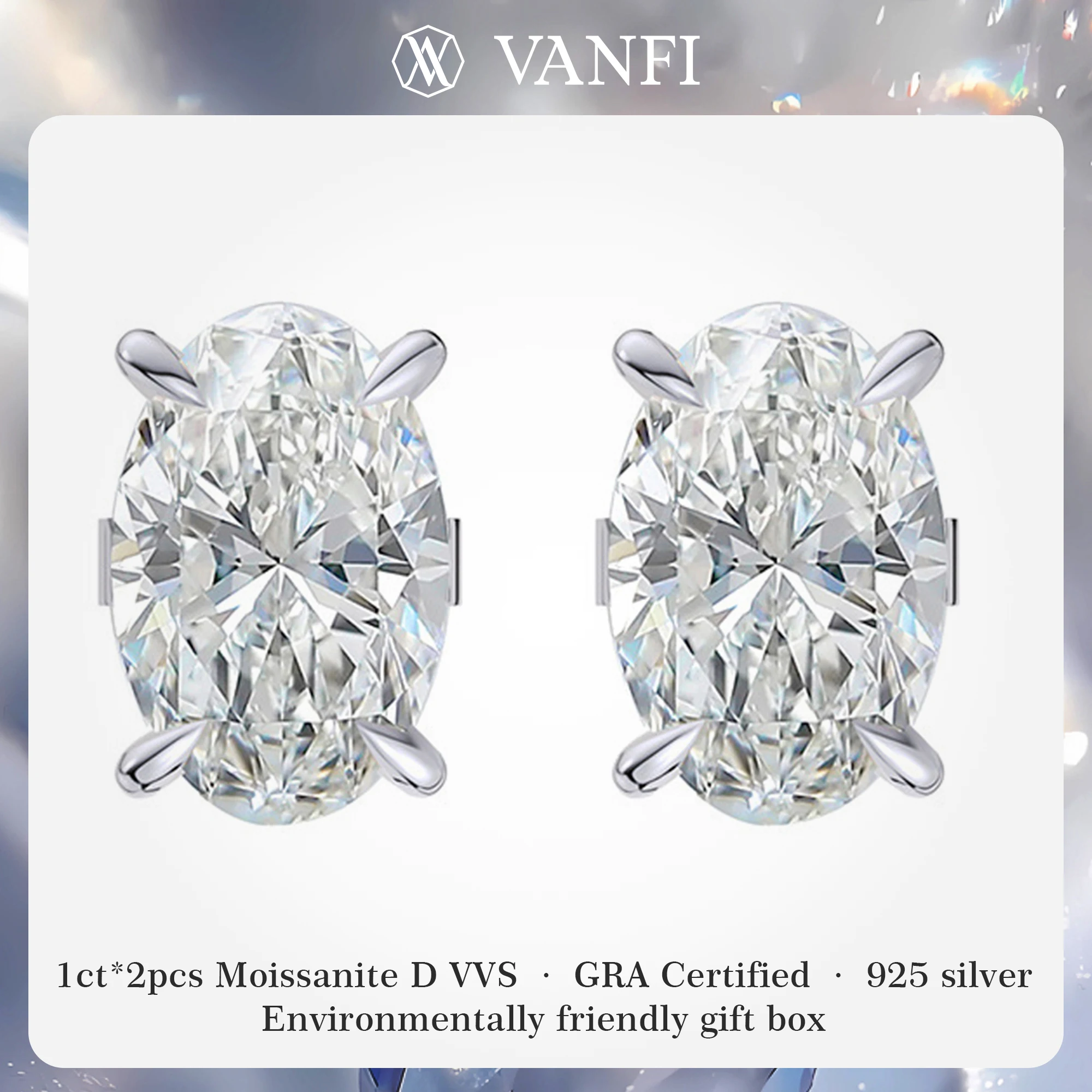 

Kfvanfi GRA сертифицированные муассанитом 925 пробы, классические овальные женские серьги с покрытием из белого золота 18 карат, вечерние женские ювелирные изделия, подарок