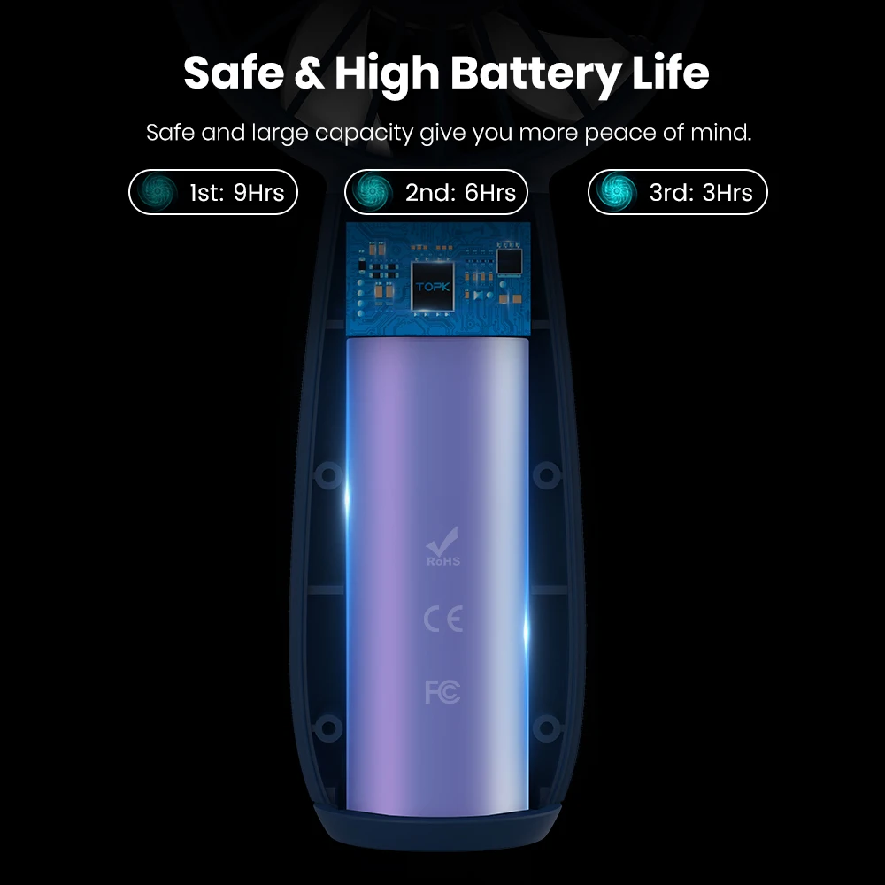TOPK kipas genggam Mini isi ulang, kipas tangan pribadi portabel dengan 3 kecepatan kipas pendingin Super kompak untuk rumah, kantor,