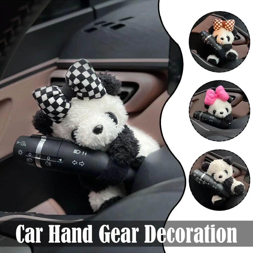 NEW Car Cute Plush Panda Clutch Decoration Car Wiper Panda Bowknot Turn Ornaments Accessories Signal Auto Interior Switch G5C2