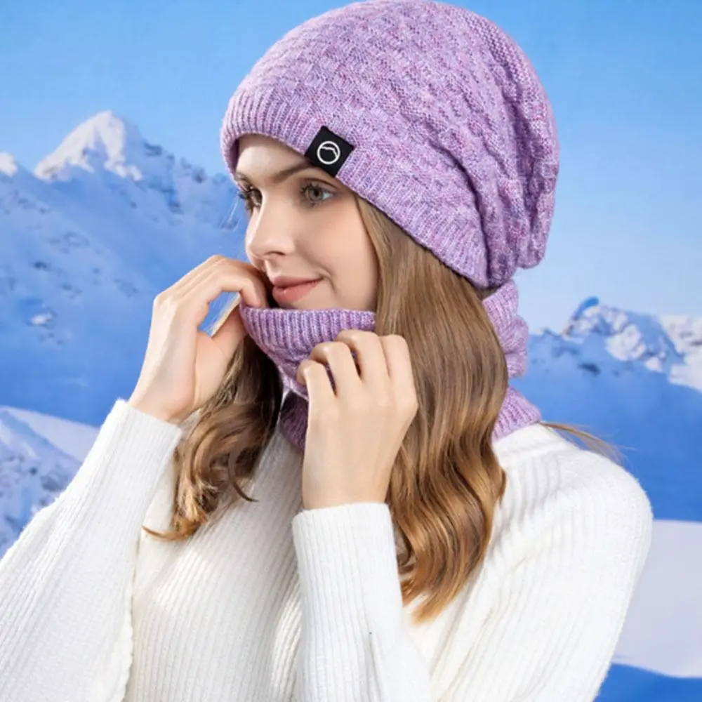 Neck Warmer Winter Beanie Hats Scarf Set Cold Proof Windproof Women Warm Knitted Hat Thicken Ear Protection