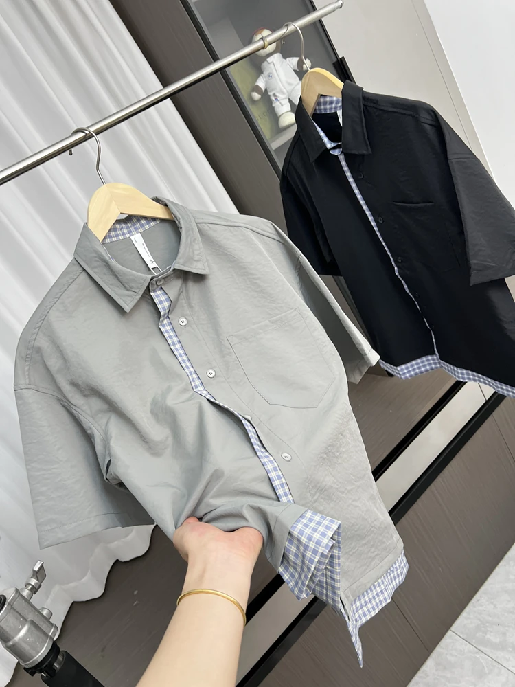 

Lightweight Breathable Men's Summer Casual ort Sve irt Cool Sensation Built-In Couple's Sle Faionable Stand Fit