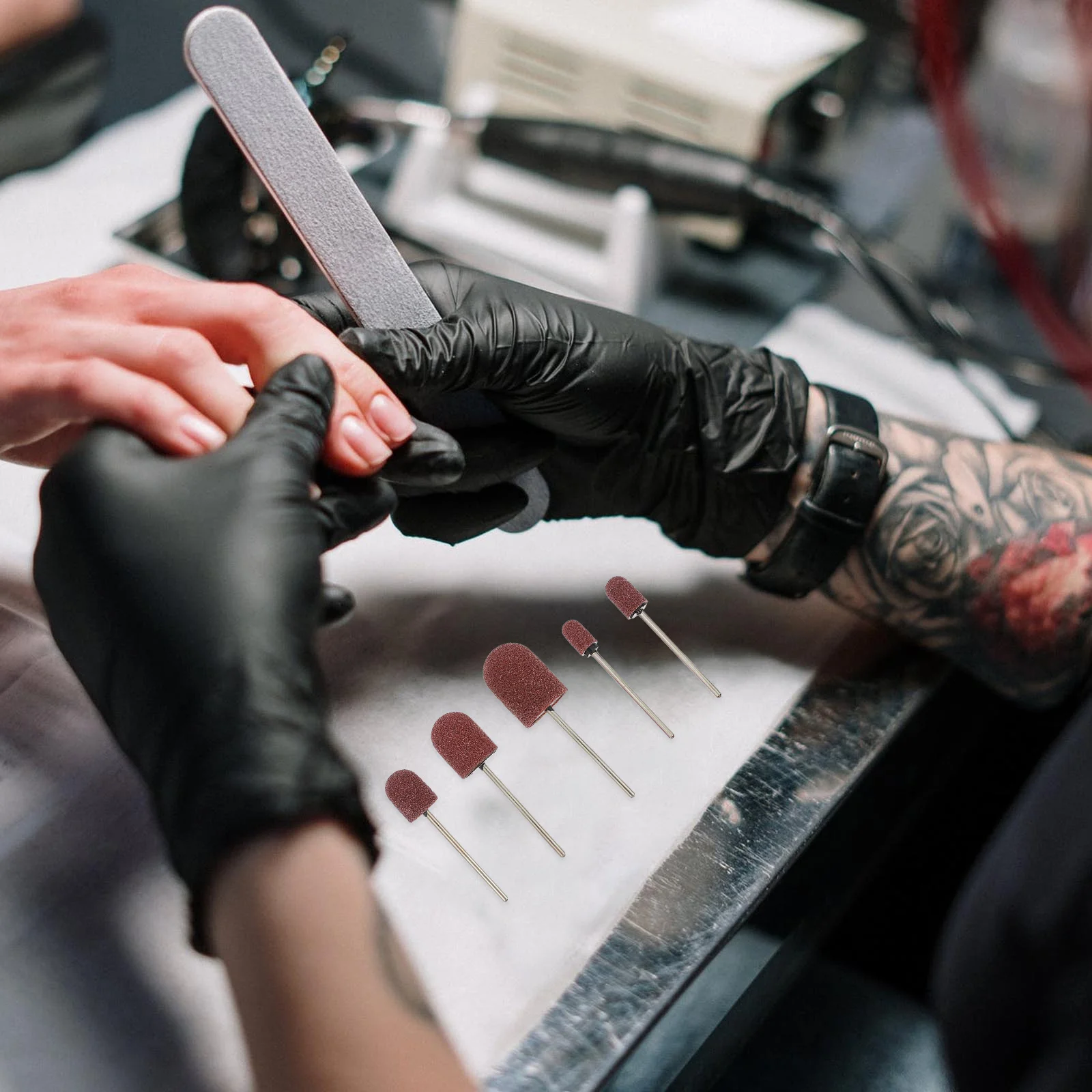 1Set Nagel Salon Schleif Ring Kappe Set Hohe Qualität Maniküre Polieren Köpfe Lagerung Box Nail art Werkzeug Polieren Köpfe display