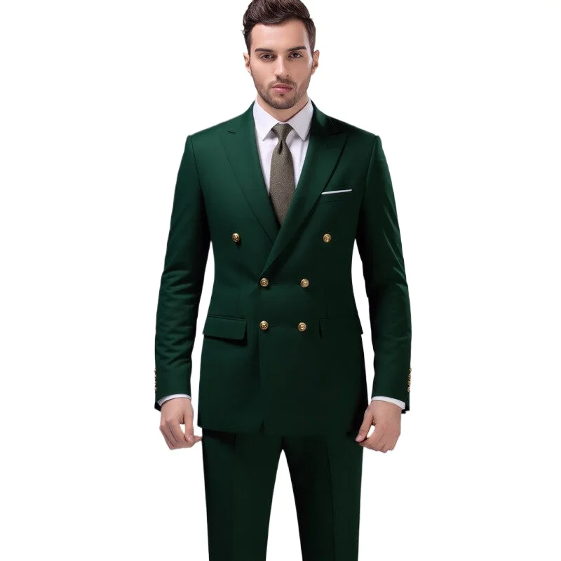 

Костюм 2025 (пиджак + брюки) Мужская мода Джентльменский деловой костюм без железа для выступлений, для банкета, повседневный облегающий костюм для свадьбы и сцены