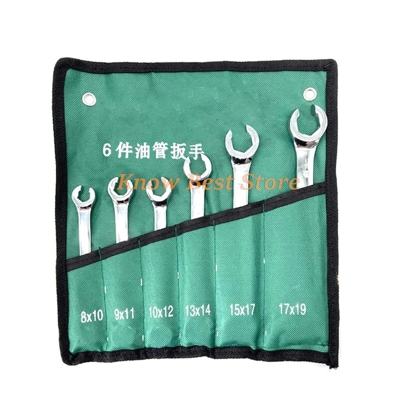 6 Pcs Spanner Combination Wrench Brake Pipe Gas Fuel Spanner Flare Wrench Open Ring Spanners Repair Set 8-19 mm Hand Tool Tubing