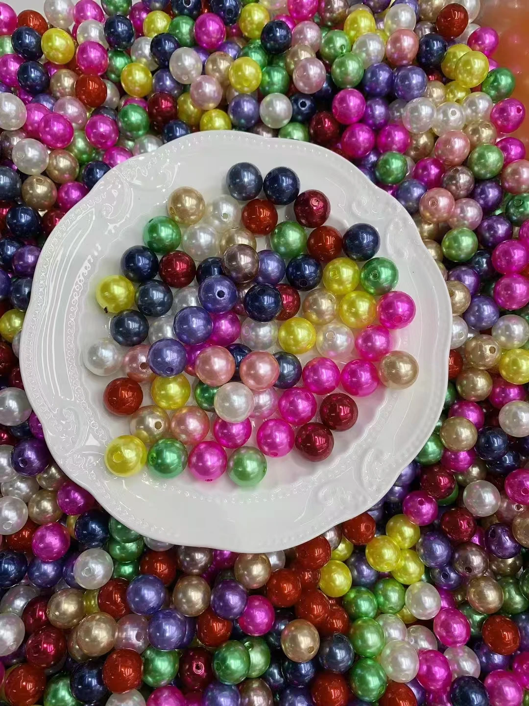 8/10/12/14/16/20MM Highlighter Imitation Pearl Bead Plastic Wear-resistant Straight Hole Beads DIY Beaded Jewelry Findings 500g