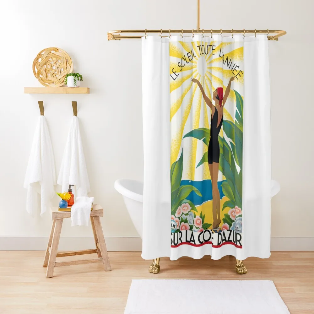 

1931 Sur La Cote D'Azur France Travel Poster Shower Curtain For Bathroom Shower Set For Bathroom Shower Waterproof Curtain