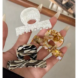 New Acetate Hair Claws Marble Print Hairpin Hair Grab Large Geometric Hollow Square Shark Clip  for Women Girl Hair Accessories