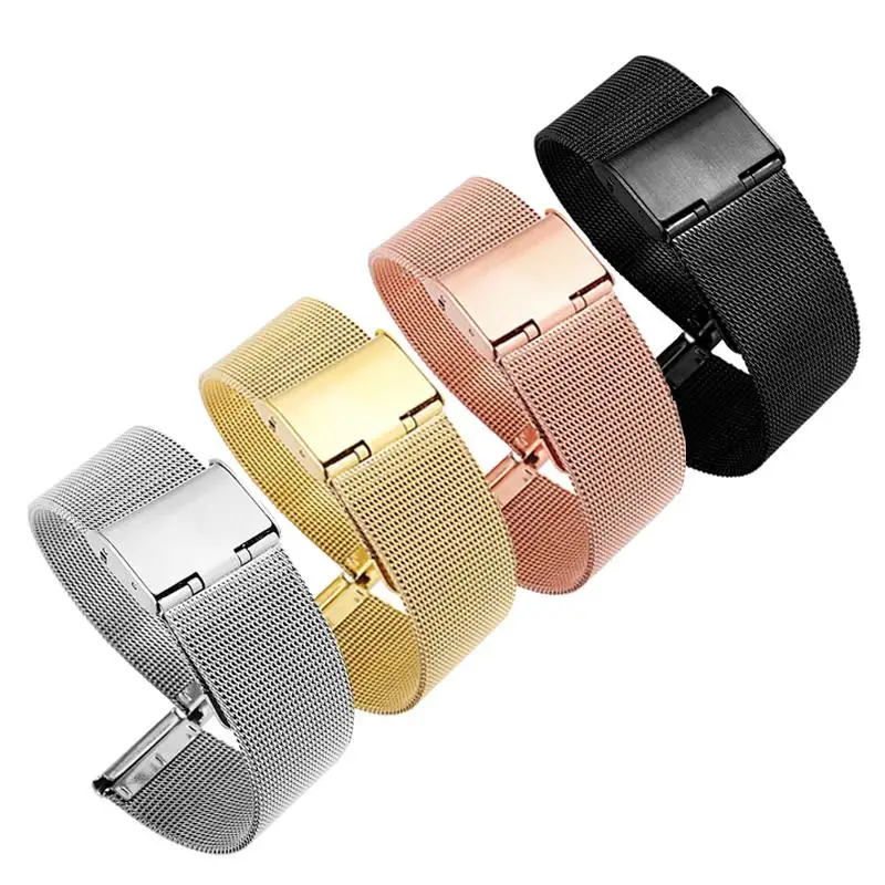 Milanese Bracelet 12mm 14mm 16mm 18mm 20mm 22mm  Universal Stainless Steel Metal Watch Band Bracelet Black Rose Gold