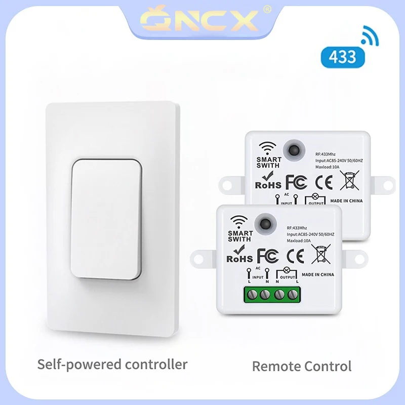 

QNCX RF433mhz Wireless Controller Switches Waterproof No Battery Required Energy Saving Wall Light Switch Kinetic Energy Switch