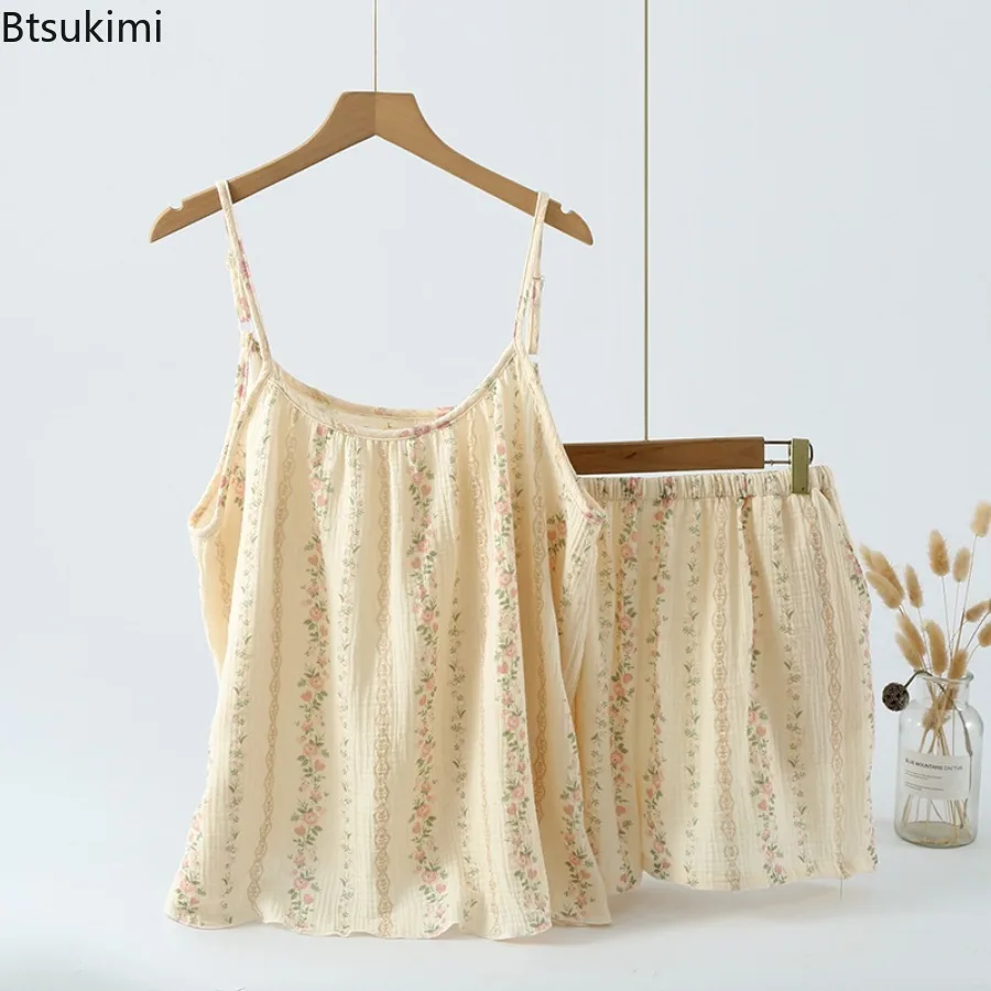 2025 Simple Thin Style Pyjamas Women's Summer Casual Wear Shorts Pyjama Set Cool and Comfortable Fashionable Printing Sleepwear