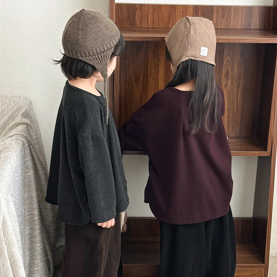 2025 أطفال كم طويل تي شيرت لينة الخريف الأطفال طفل بلون الجولة الرقبة قطنية عالية الجودة للبنين بنات طفل 1-8 سنة #3