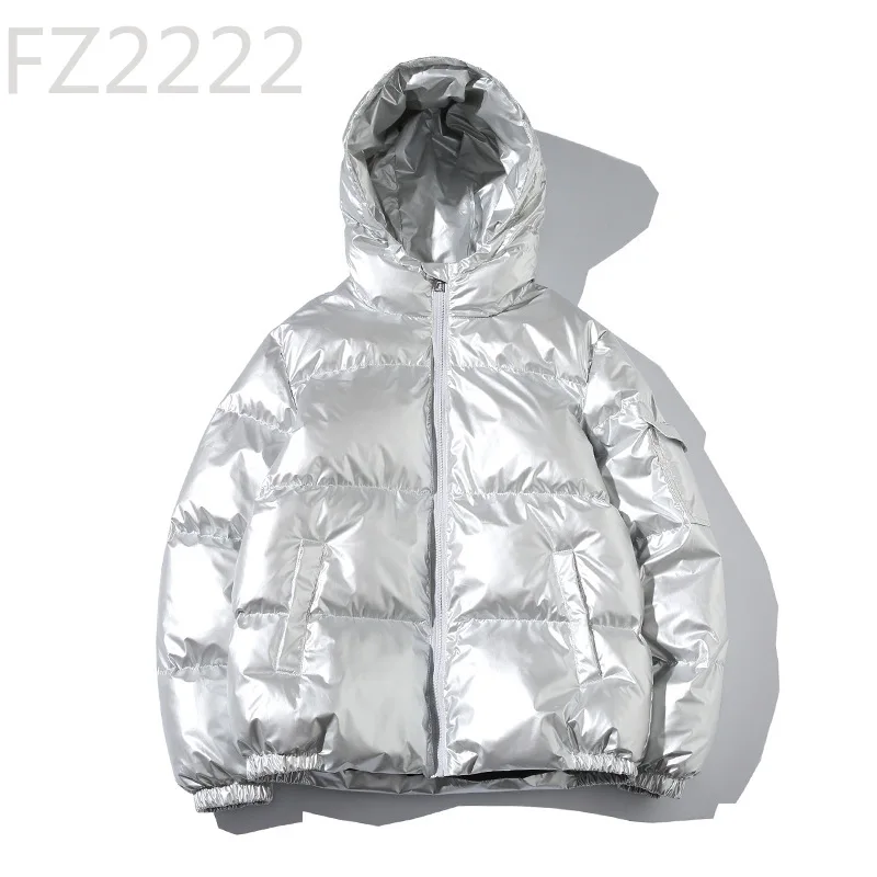 Winter glossy cotton-padded clothes men's short large-size hooded bread clothes are trendy and loose.