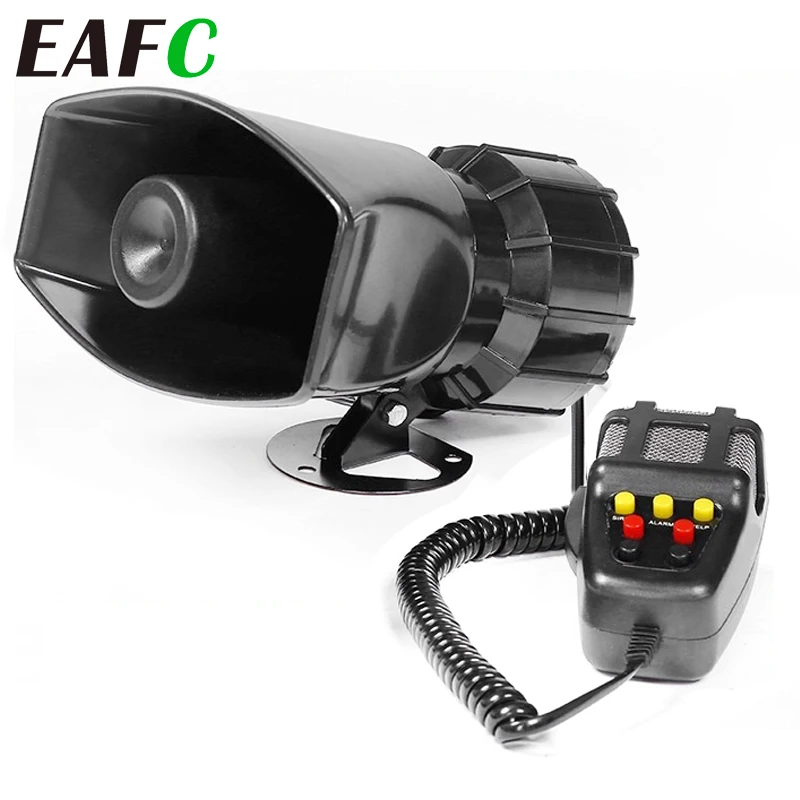 EAFC Car Horn 7 Sounds Car Siren Air Horn Tone Car Siren Horn Microphone PA Speaker System Emergency Amplifier Siren 12V