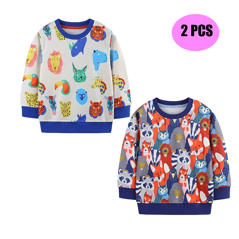 

New 2-7T 95% Polyester 2PCS Sets Animals Printed Boys Sweatshirts Children's Shirts Long Sleeve Kids Autumn Spring Clothes