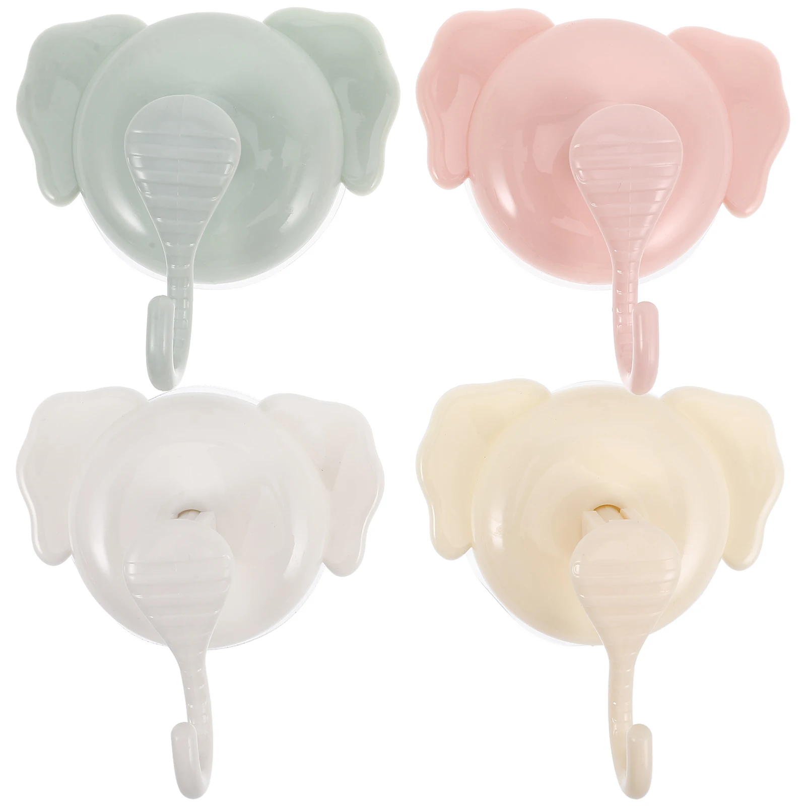 

4pcs Suction Cup Hooks Strong Power Bathroom Kitchen Shower Wall Mount Plastic No Drill Cartoon Elephant Versatile Use suction
