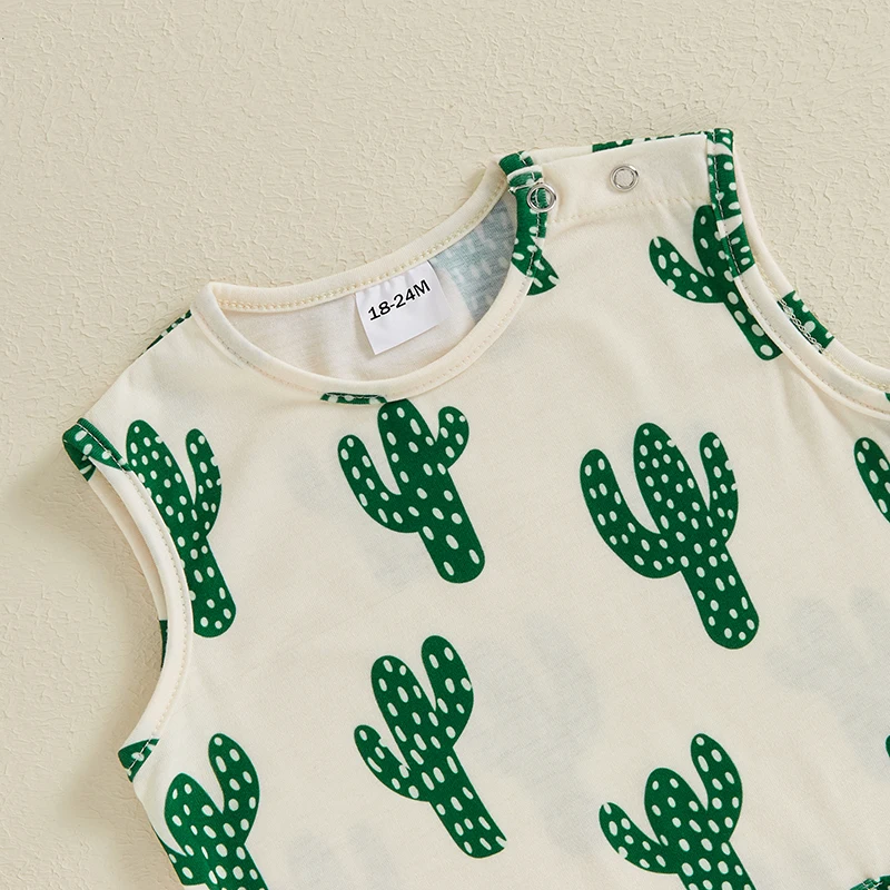 Baby Girls Boys Sleeveless Romper Casual Cactus Print Round Neck Tank Top Jumpsuit Newborn Summer Clothes