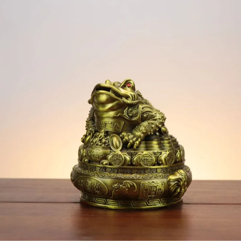 Pure copper Ruyi Seven-Star Treasure Bowl with Golden Figurine, Three-Legged Toad, Living Room and Office Decoration