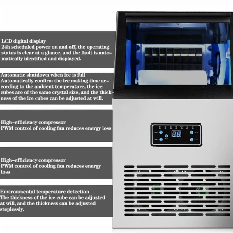 Commercial Ice Maker Freestanding Cabinet Cube Ice Machine LED Digital Display For Bar Home Restaurant