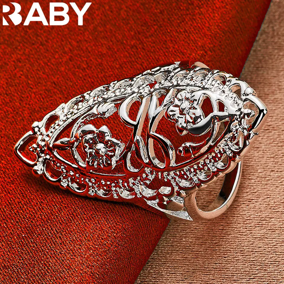 

URBABY 925 Sterling Silver Flower Shield Wedding Ring For Women Fashion Jewelry Unique Retro Engagement Accessories