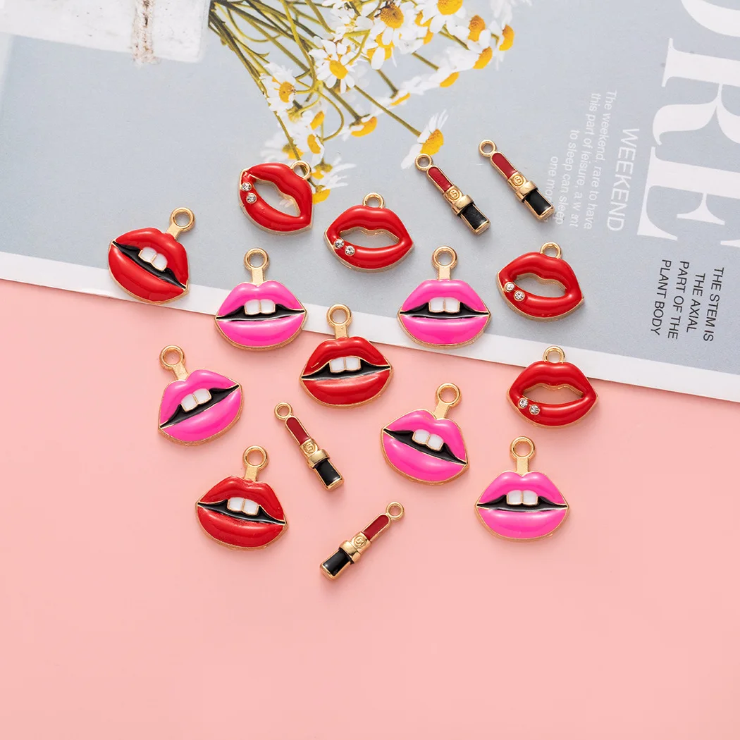 DIY Mode Charms Ornament Emails Lippen Lippenstift Legierung Anhänger machen Armband Halskette Ohrringe Schmuck Zubehör 10 teile/los