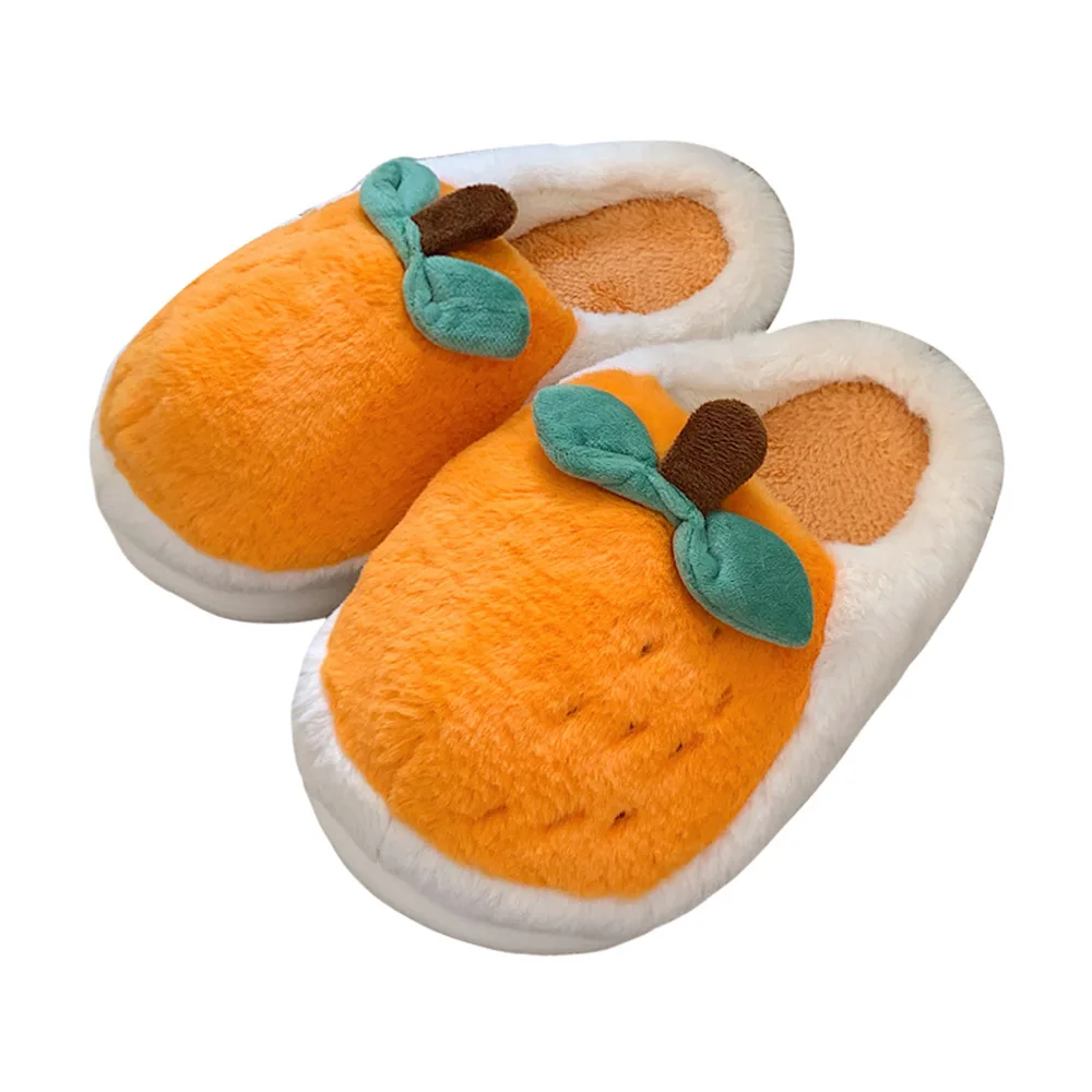 Cartoon Cute Plush Orange Cotton Slippers Women's Winter Home Indoor Warm Soft Bottom Bedroom Non-slip Slippers