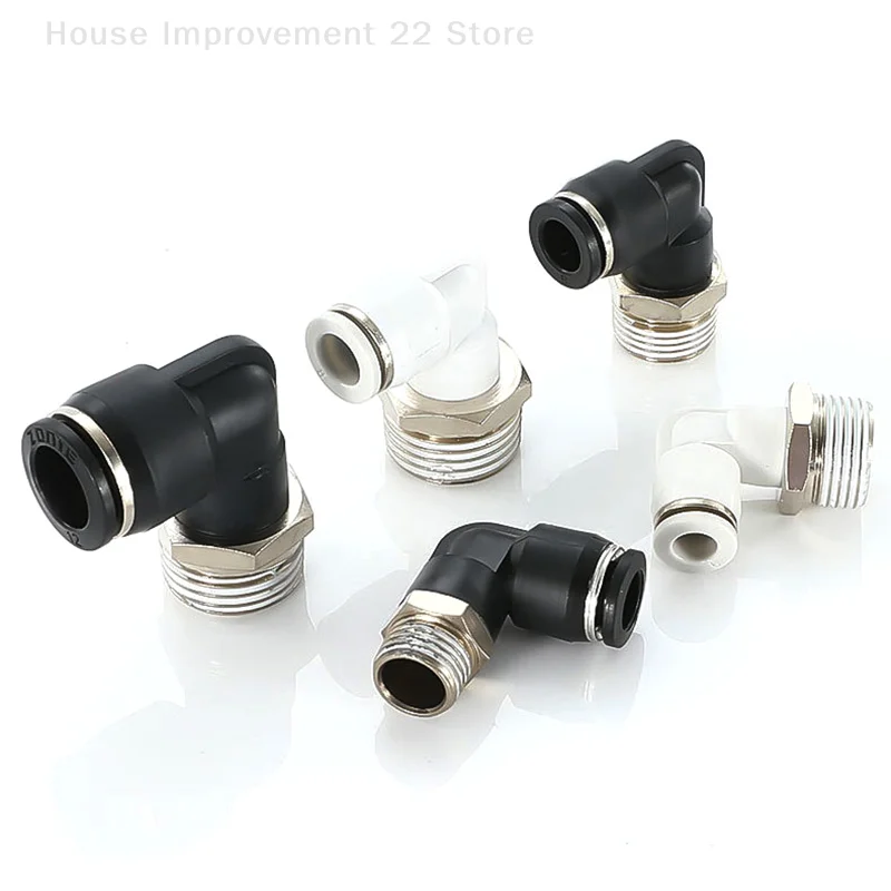 5 uds PL codo conector neumático PL8-02/4-M5/6-01/10-03/12-04 rosca macho conector rápido de aire manguera de empuje en forma de L