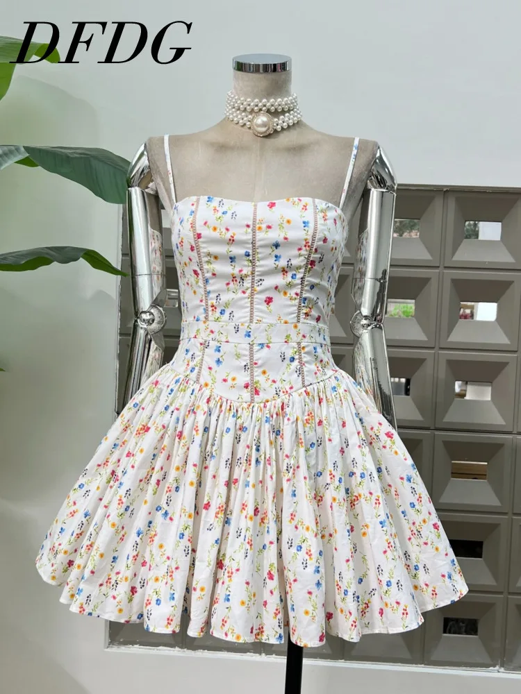 

DFDG Women’s Floral Print Off-Shoulder Bardot Dress Frenc Hem Sundress Breathable 2025 Spring Summer Vacation Cocktail Dress
