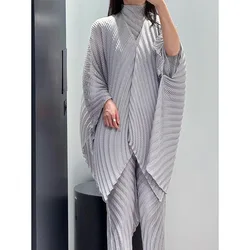 Pleats Pleated Jacket 2024 Fall New Short Jacket Women Fashion Solid Color Design Sense Irregular Mid-length Pleated Hoodie
