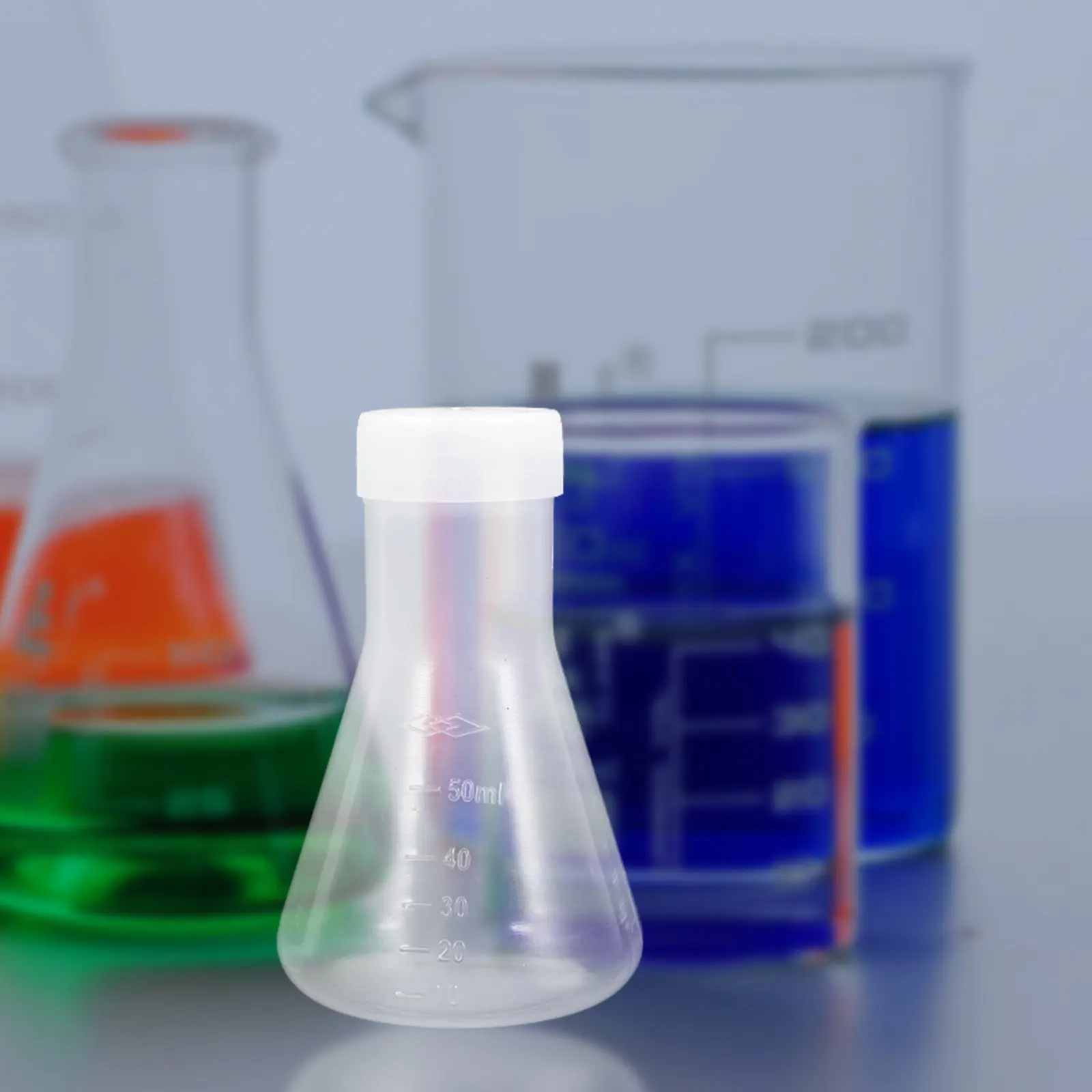 

4 Pcs Chemistry Flask Erlenmeyer Plastic Conical for Laboratory with Lid Stoppers Clear Scale