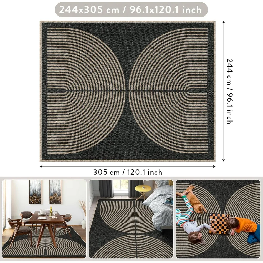 Modern rainbow simple jute carpet, 8 × 10 living room carpet, indoor and outdoor courtyard non-slip black carpet