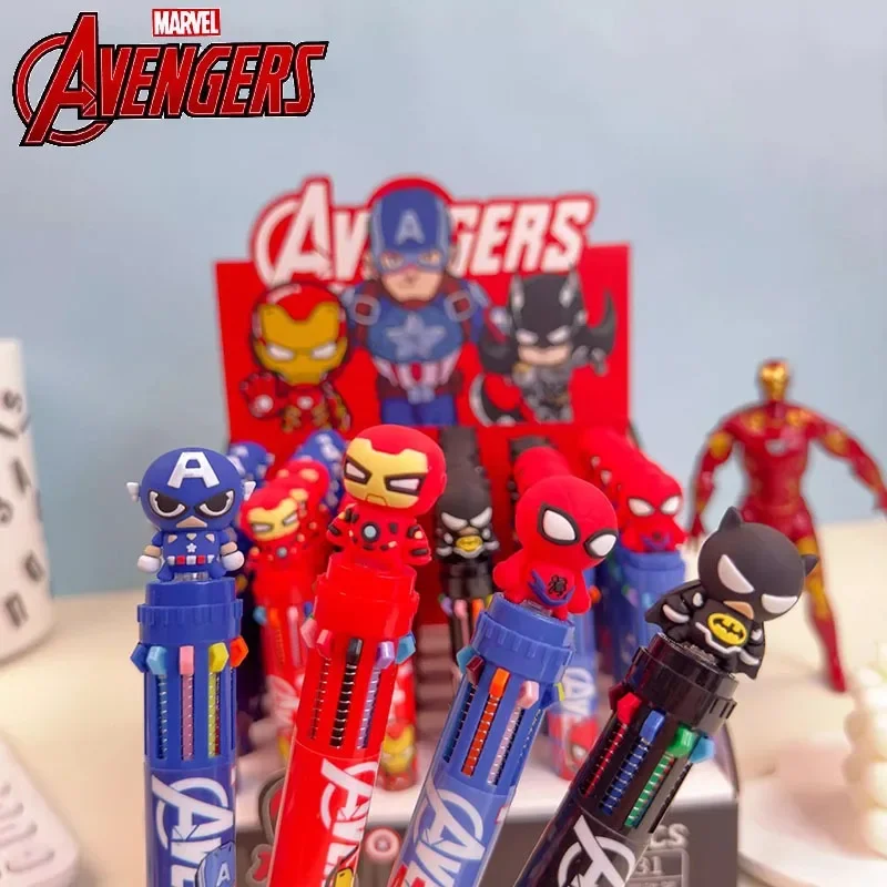 Marvel Avengers Ten-color pulpen pena Iron Man Spider-Man Deadpool Captain America Kartun Multi-color lukisan pena mainan anak