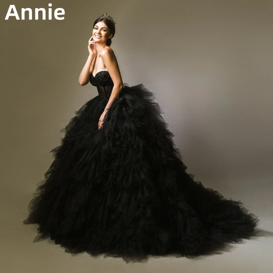 

Annie Sparkly Beads Prom Dresses Handmade Tulle Black Evening Dress Sweet Bride Wedding Dress Formal Party Dress Customized