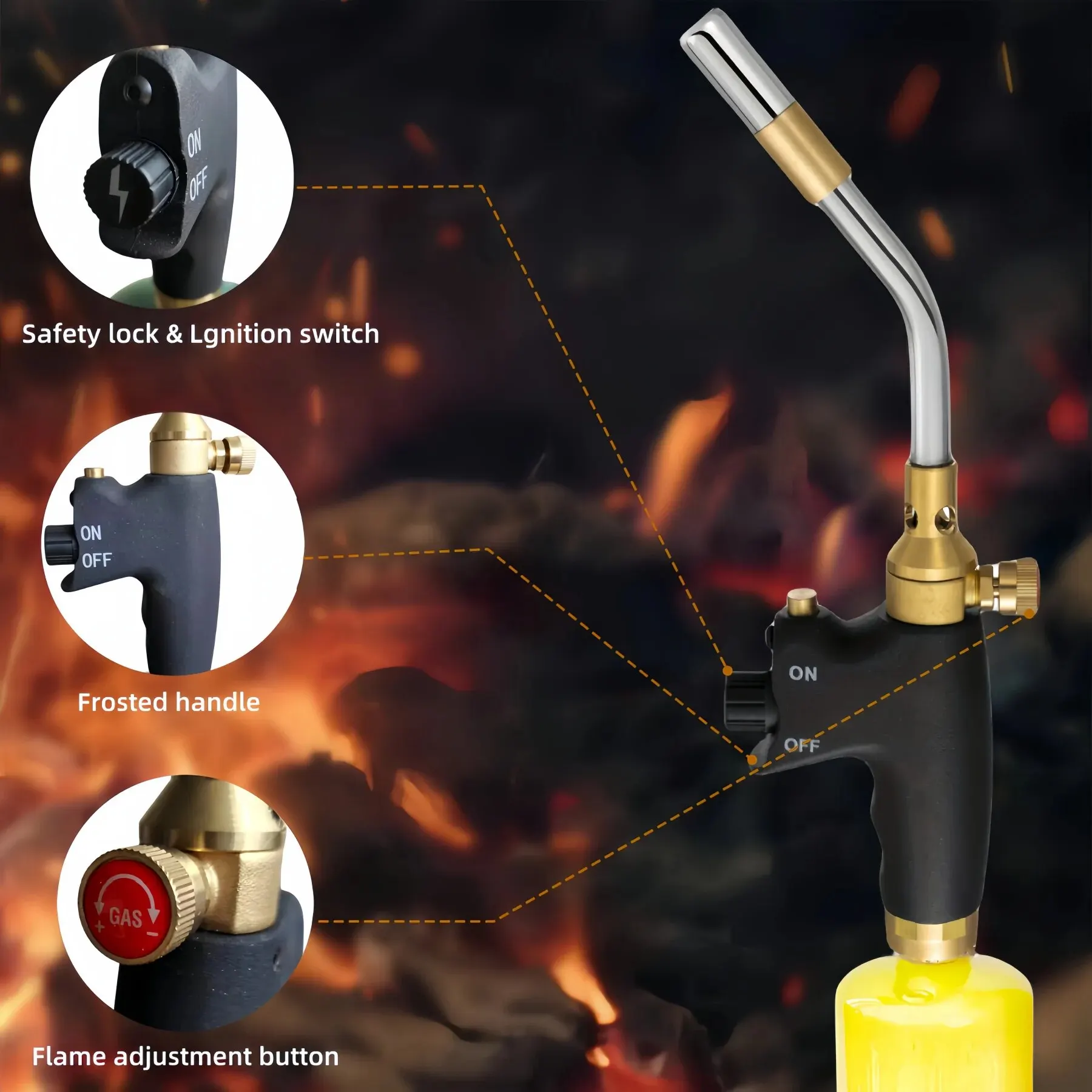 High Intensity MAPP Torch, Adjustable Flame 13000BTU Welding Tool. Welding Equipment for Brazing, Cooking, Barbecue, and Thawing