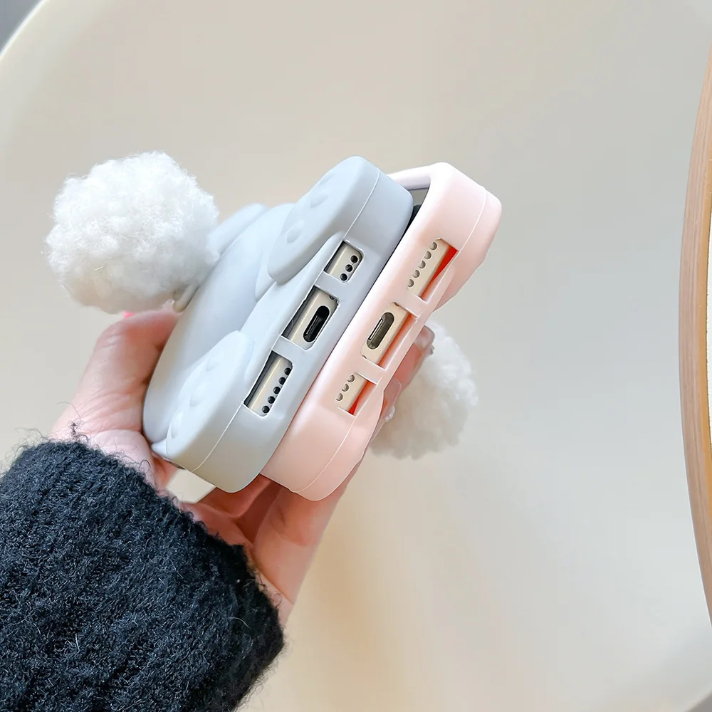 Kawaii 3D Cartoon Benny Rabbit Hülle für iPhone 16 15 14 13 12 Pro Max Weiche Silikonhülle mit Haarballenschwanzhalter – Detail 8