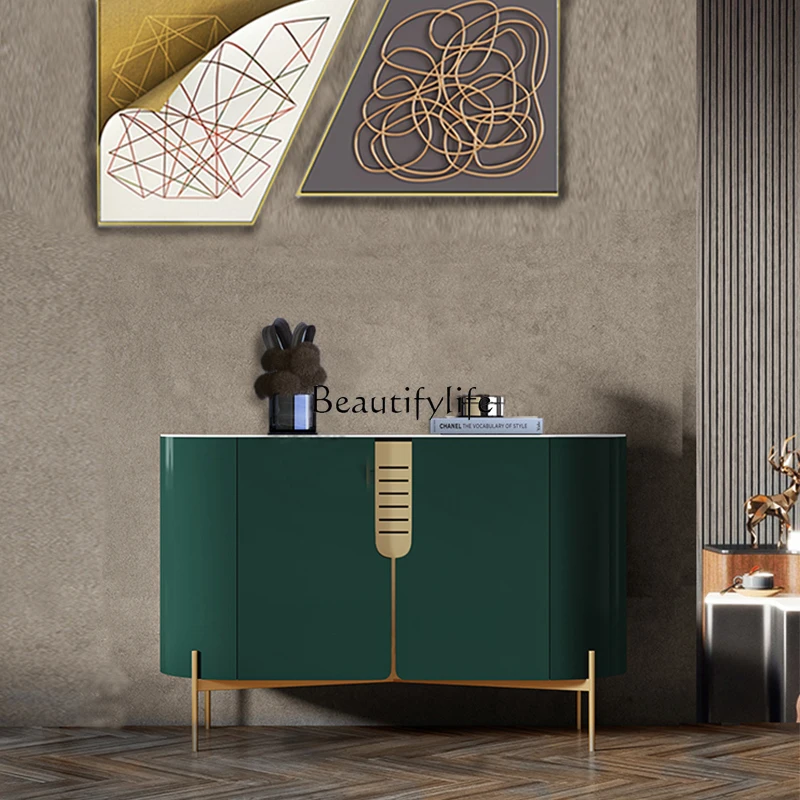 

Light luxury entrance rock slab dining side cabinet Italian stainless steel decorative partition locker