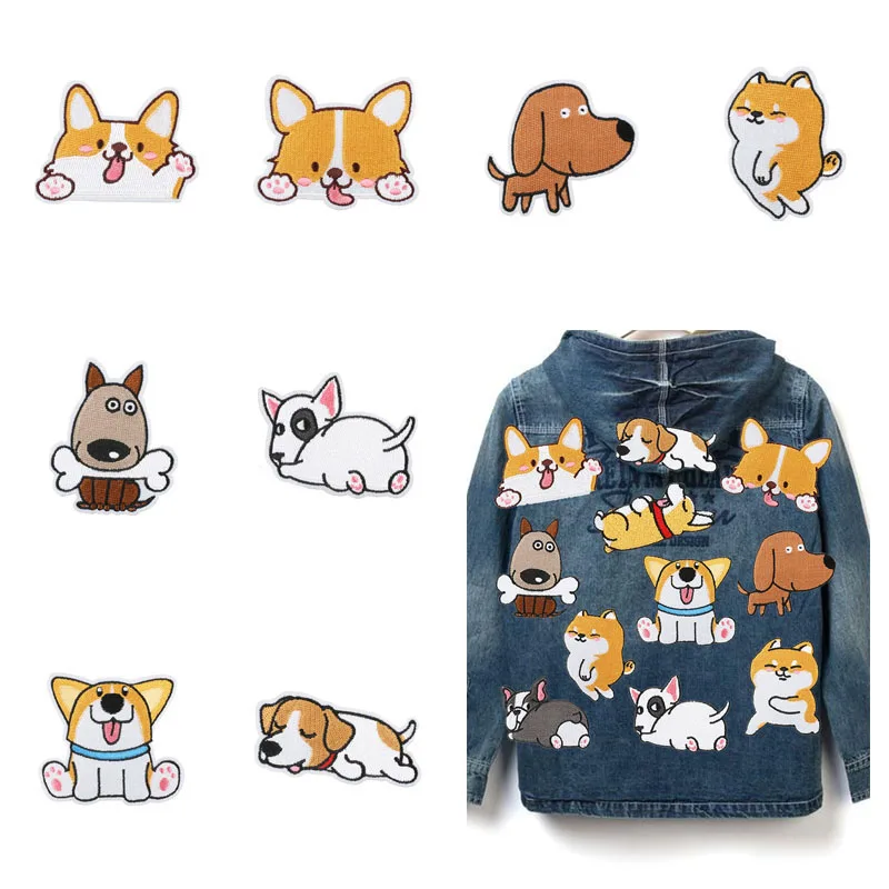 1pcs Patch Stickers Iron On Patches for Clothing Sewing Love Dog Embroidery Fusible Applique Badge Bag Decoration Stripes