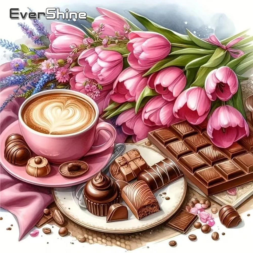 EverShine Diamond Painting Kaffeetasse Stickerei Blume DIY Vollbesatz Quadratische Runde Diamanten Mosaik Schokolade Handgemachtes Geschenk