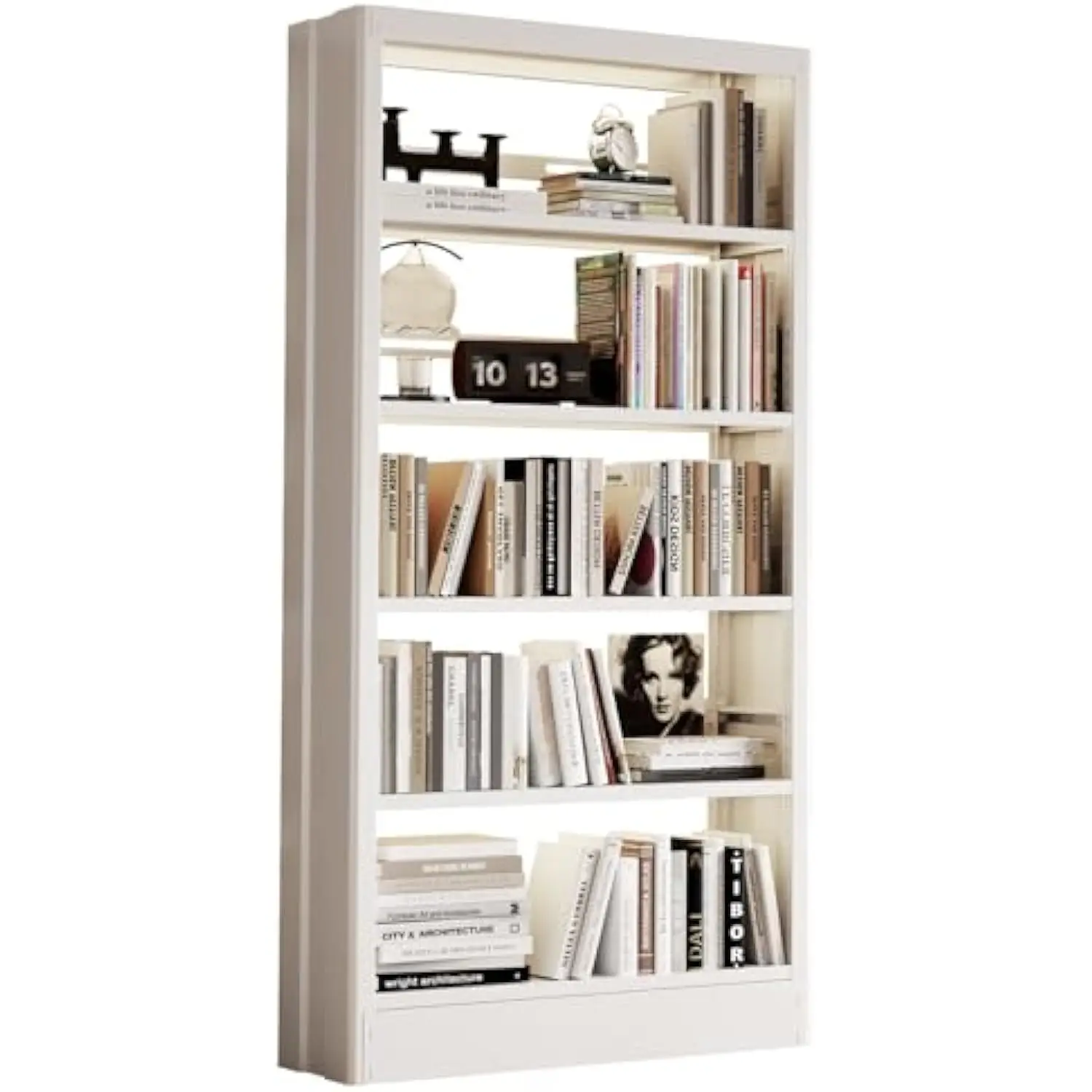 

5 Tier White Metal Bookshelf, 71 H Bookcase with Adjustable Shelves, Heavy Duty Storage Bookshelf Tall Bookcase for Library, of