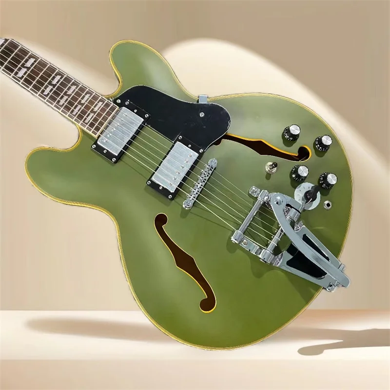 New Electric Guitar Matte Green Color Jazz Hollow Body 335 mahogany neck Chrome Hardware