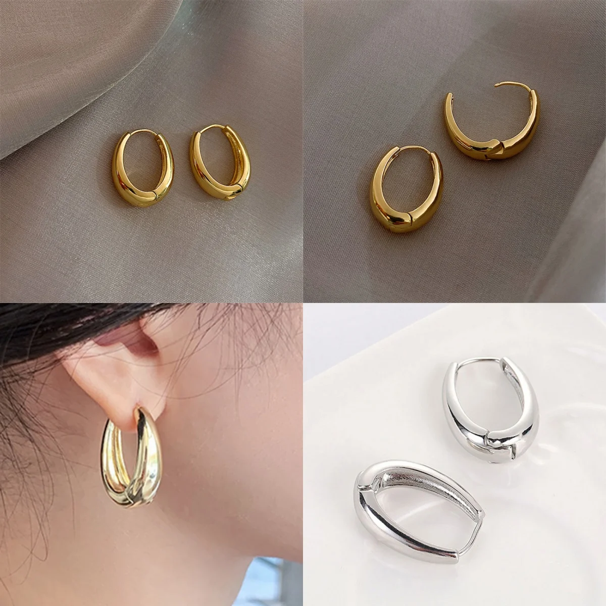 

Vintage Fashion Oval Metal Drop Earrings for Women Classic Hoop Pendant Jewelry Gift Trendy Party Wedding Accessory
