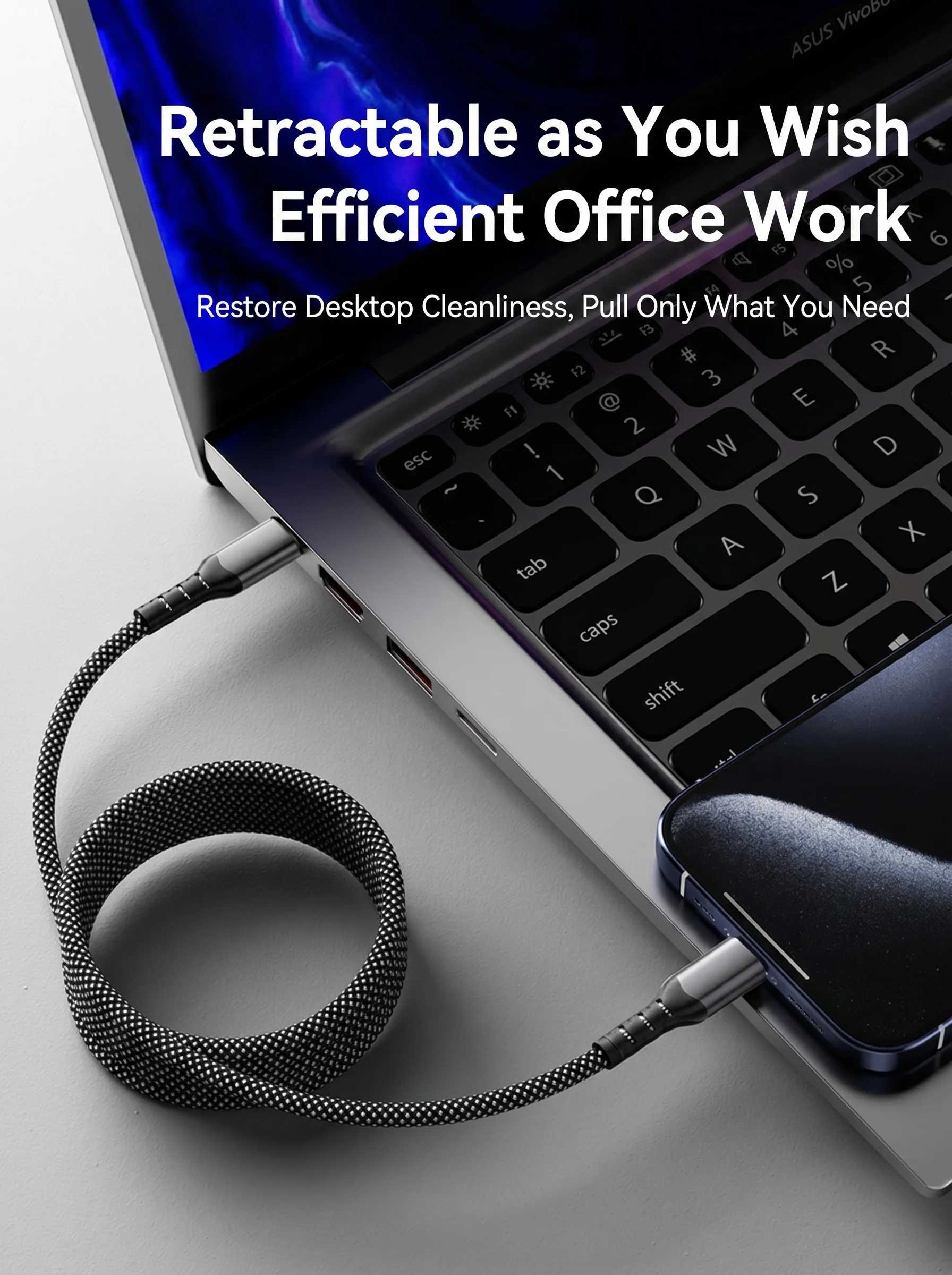 ASUS PD 60W Magnetyczny kabel USB C do Lightning z mocowaniem na magnes do iPhone 14 Pro Max 13, kabel do szybkiego ładowania i transmisji danych, w oplocie, z USB C na Lightning — zdjęcie produktu 3