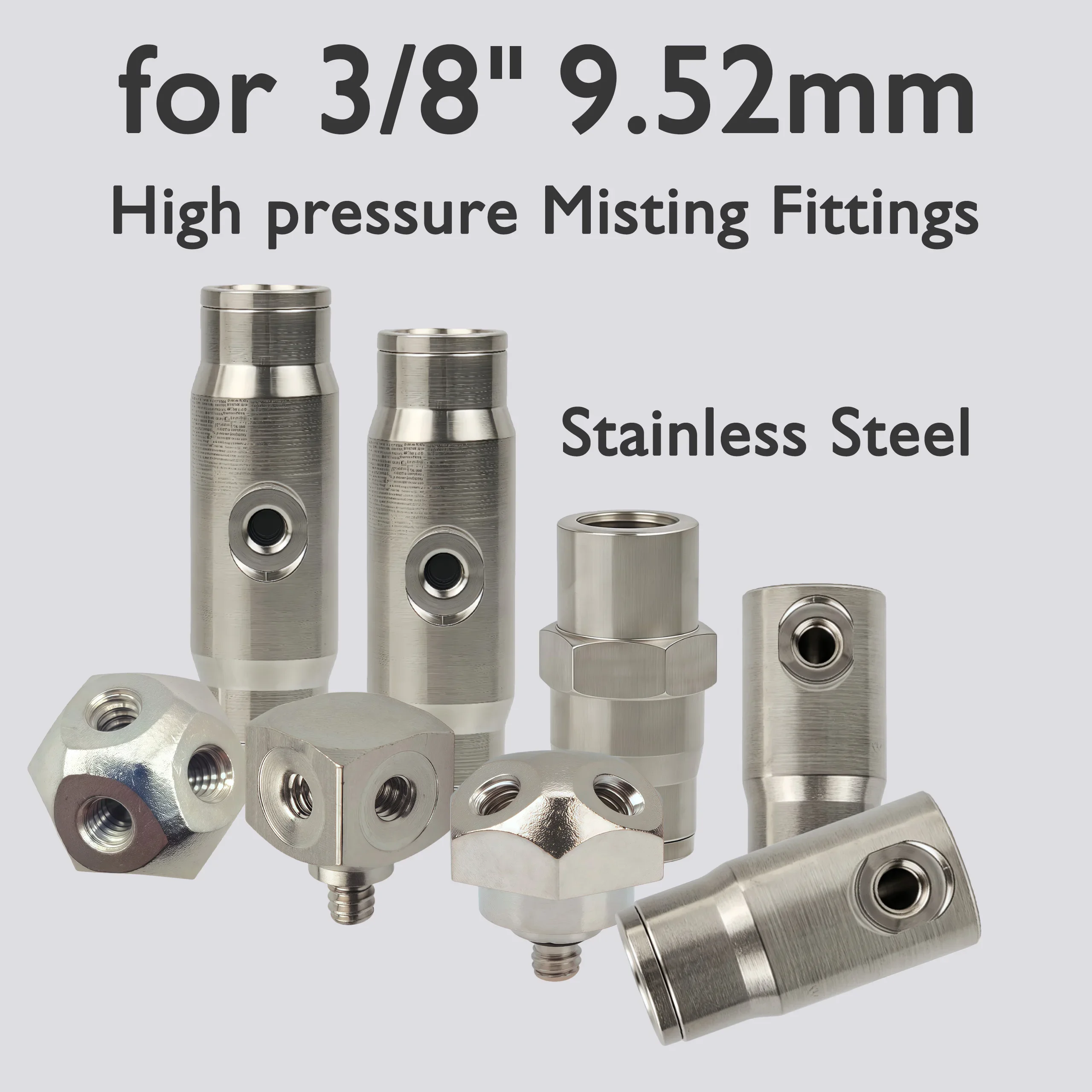 Nickel Plated Copper Joint 3/8 Inch 9.52mm For 3/16 Atomizing Nozzle Adapter High Pressure Misting Cool System Quick Connector