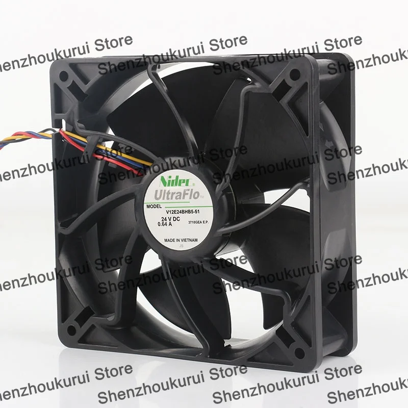 V12E24BHB5-51 Original Nidec 5V 12V 48V DC24V 0.64A AC EC 12038 120X120X38MM 12CM High air volume inverter four-wire Cooling fan