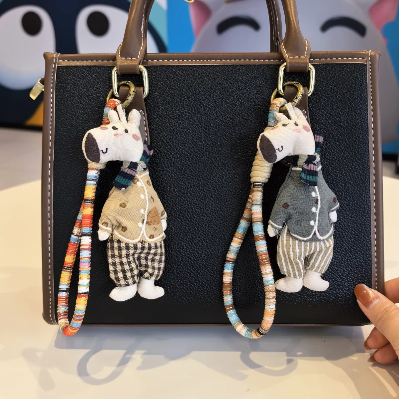 1PC Retro Dress Scarf Deer Pendant Handmade Fabric Doll Bag Pendant Keychain Student Backpack Accessories
