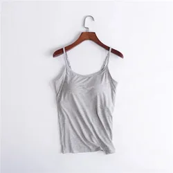 Women Tank-Top Built-in Bra Padded Stretchable Modal Push-Up Tops Camisoles Tube Vest Sleeveless Sexy Casual Korean