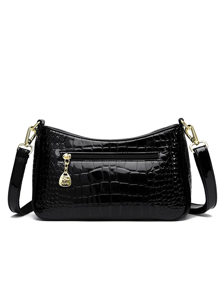 

iny Leather Handbag Women's New Crocodile Pattern Painted Leather Bag Middle-Aged Ladies oulder Bag Crossbody Small Bag